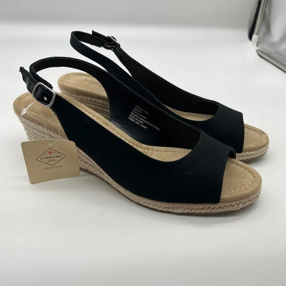 St. John's Bay Womens Wedge Sandals Black Color Size 11M